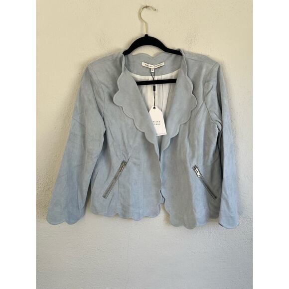 Anthropologie English Factory Sky Blue Scalloped Open Front 3/4 Sleeve B… - Picture 1 of 8